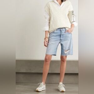 FRAME Le Slouch Bermuda Distressed Denim Shorts, Slouchy Relaxed Fit, Size 25